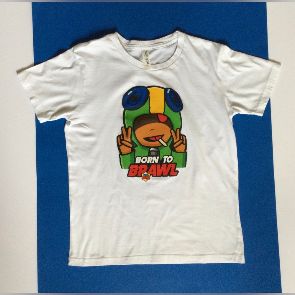 Outlast Boys Size Youth Large Brawl Stars White 'Born to Brawl' Graphic Tee